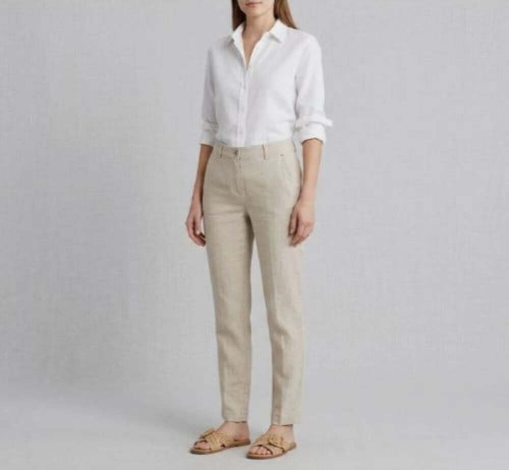 Poetry Linen Pants Women's 8 Straight Leg Trousers Beige Lagenlook Neutral Boho
